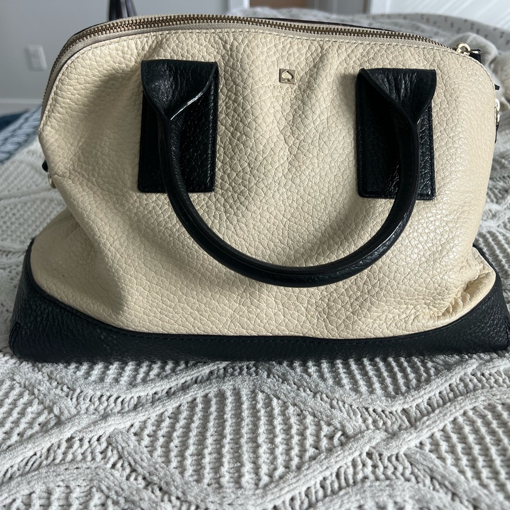 Kate Spade Black and Cream Satchel with Structured Design